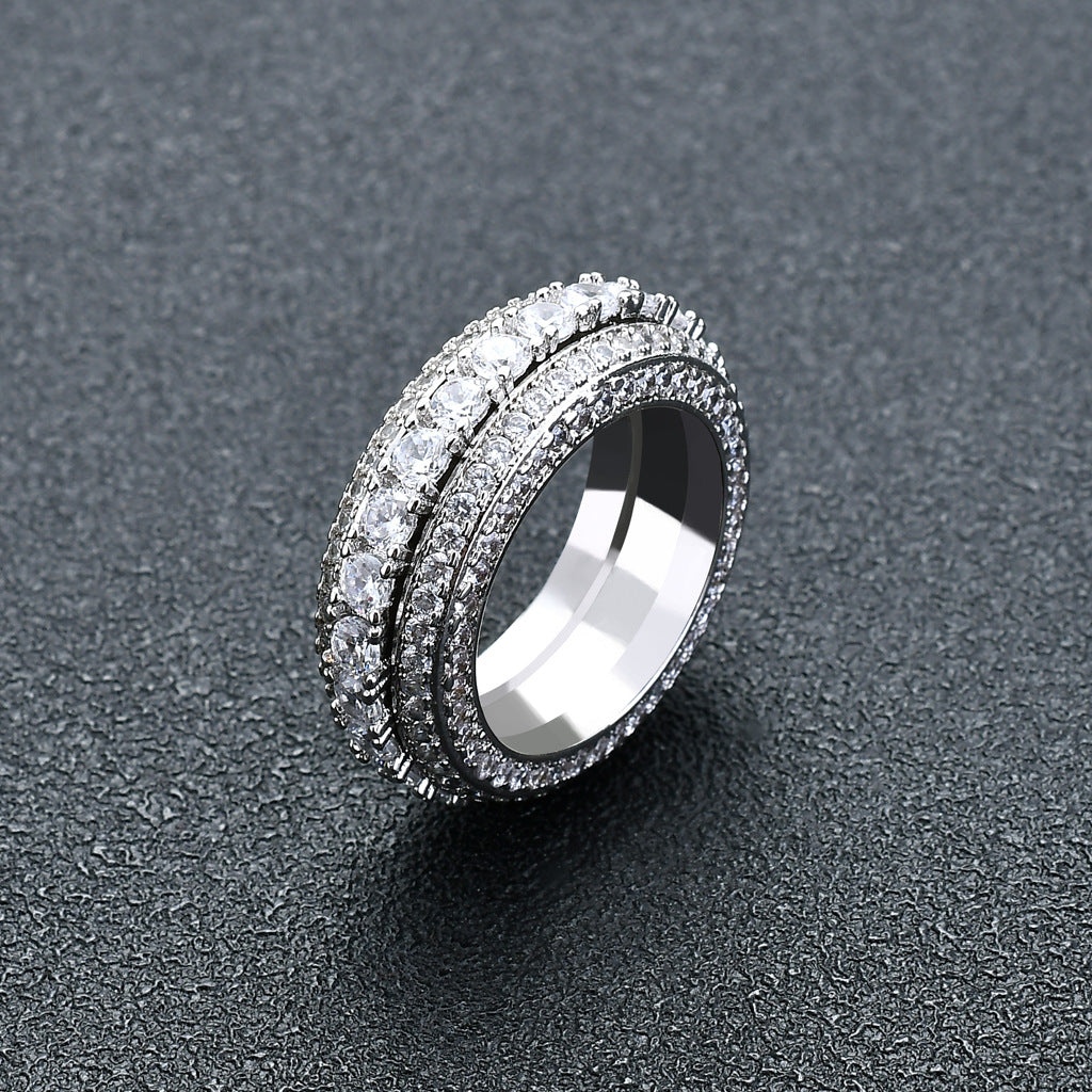 5A Zircon Ring Rotatable Hip Hop Ring Men Wedding Gift Jewelry