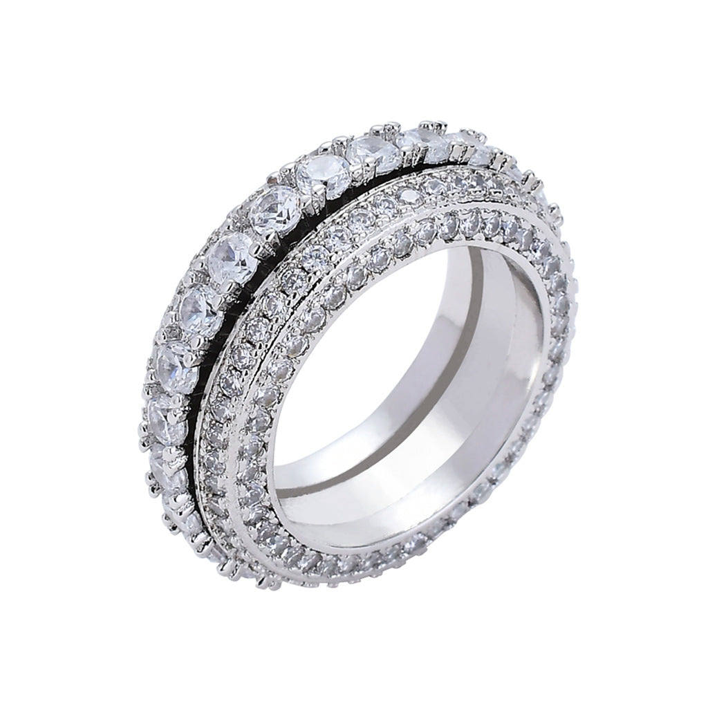 5A Zircon Ring Rotatable Hip Hop Ring Men Wedding Gift Jewelry