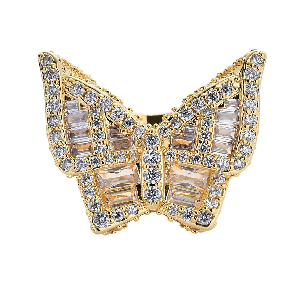 Baguette Zircon Butterfly Ring Unisex Jewelry For Women