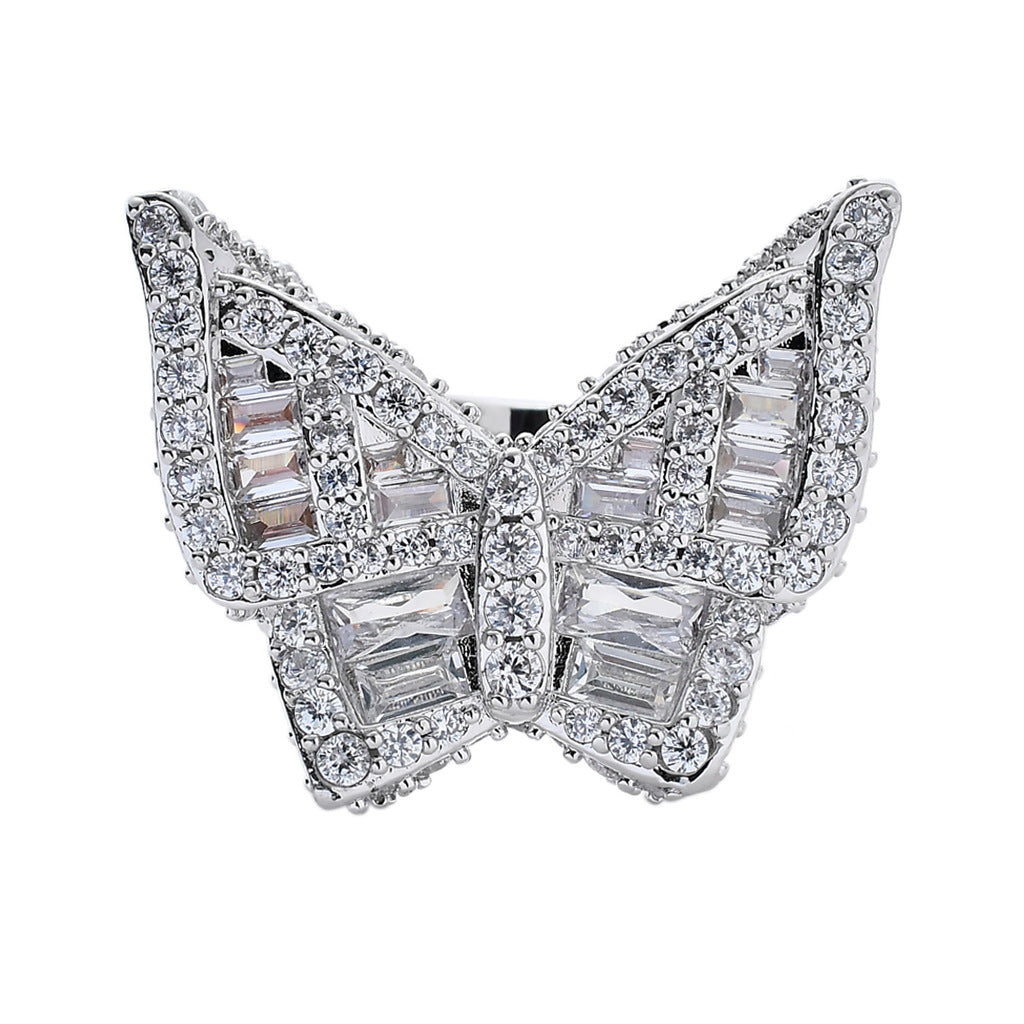 Baguette Zircon Butterfly Ring Unisex Jewelry For Women