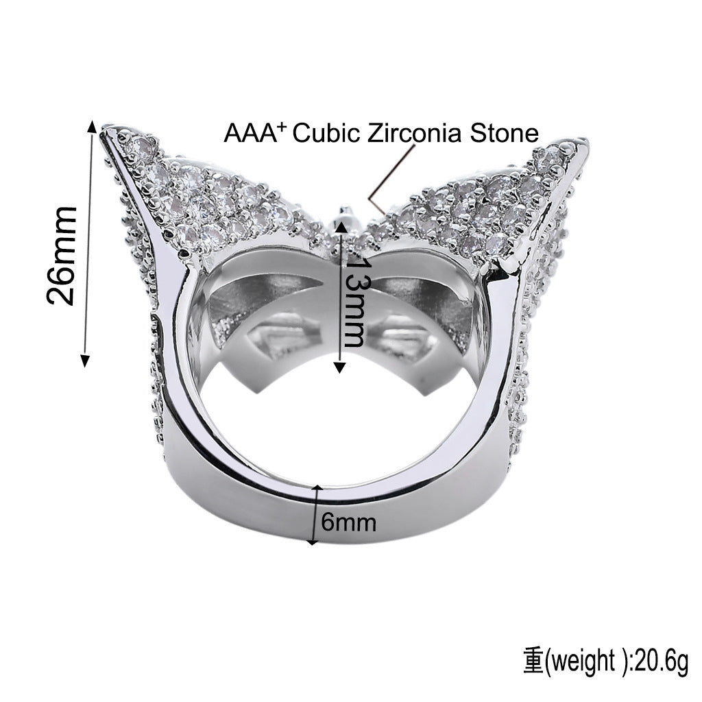 Baguette Zircon Butterfly Ring Unisex Jewelry For Women