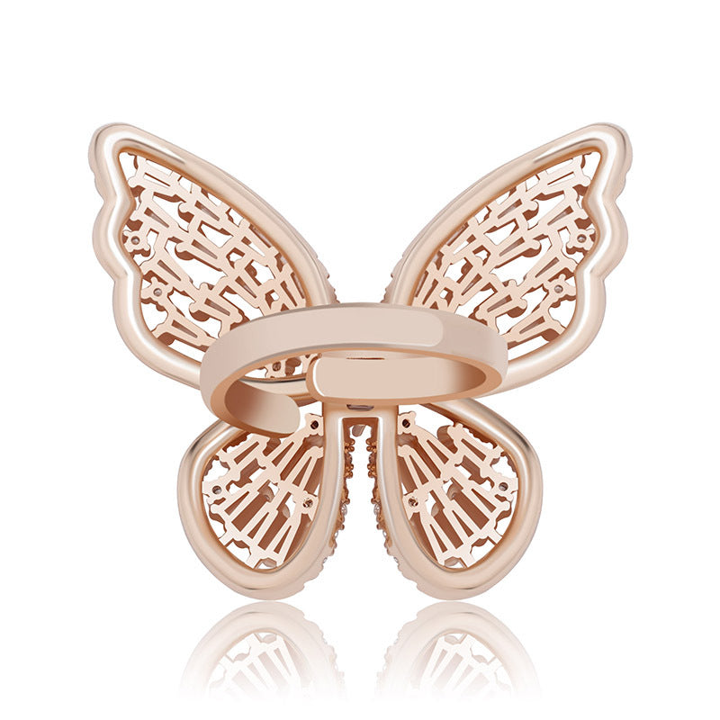 Adjustable Opening Butterfly Ring Full Of Zircon Hip Hop Women Hollow Ring Jewelry