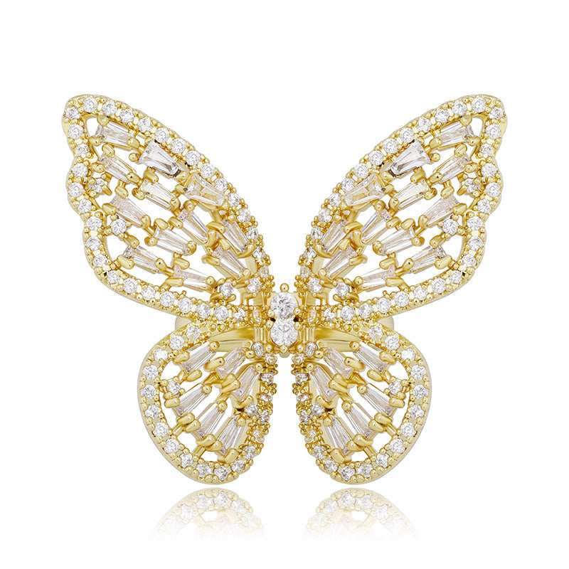 Adjustable Opening Butterfly Ring Full Of Zircon Hip Hop Women Hollow Ring Jewelry