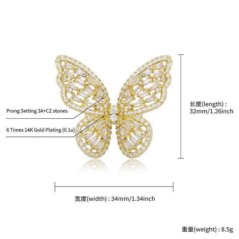 Adjustable Opening Butterfly Ring Full Of Zircon Hip Hop Women Hollow Ring Jewelry