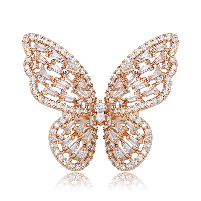 Adjustable Opening Butterfly Ring Full Of Zircon Hip Hop Women Hollow Ring Jewelry