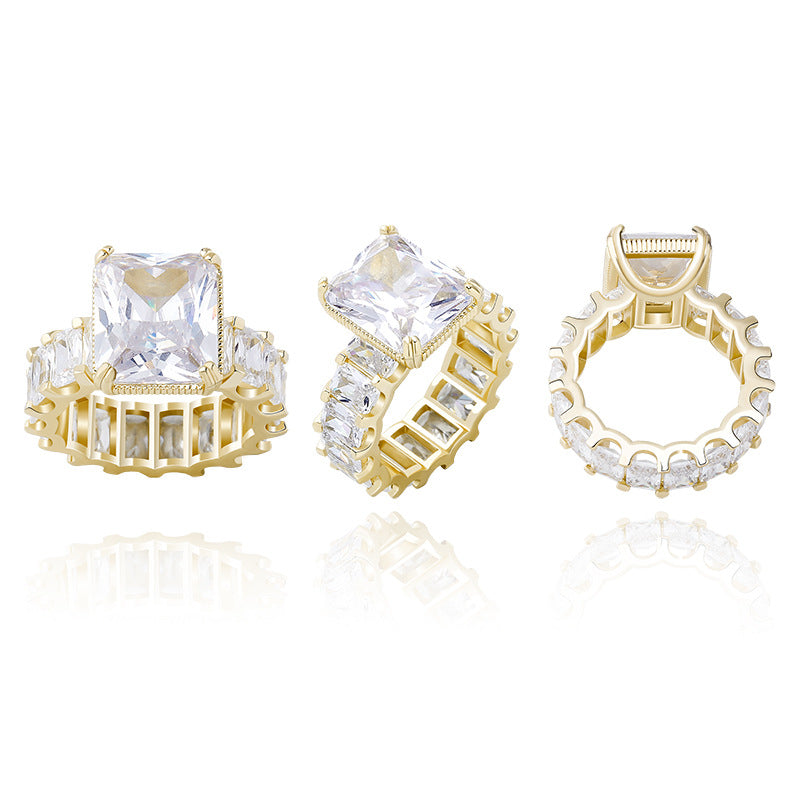 Square Gold Plated Circle AAA+ CZ Stone Copper Cubic Zircon Ring For Women Jewelry