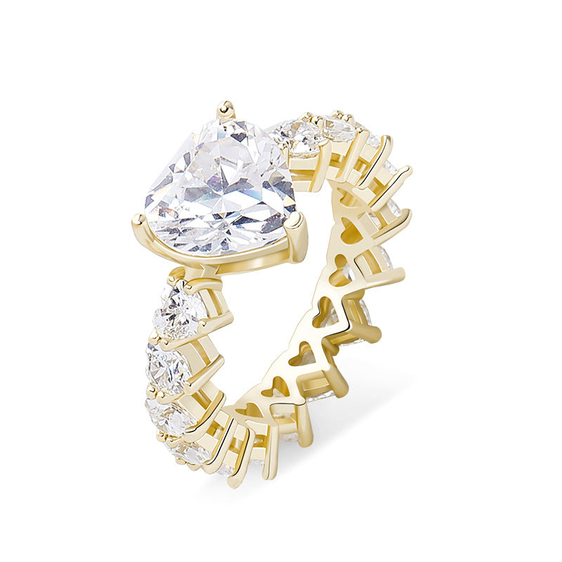 New Design Fashion Heart Ring Zircon Hip Hop Ring For Men Women