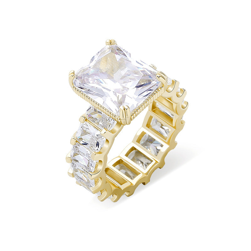Square Gold Plated Circle AAA+ CZ Stone Copper Cubic Zircon Ring For Women Jewelry