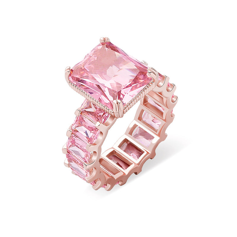 Square Gold Plated Circle AAA+ CZ Stone Copper Cubic Zircon Ring For Women Jewelry