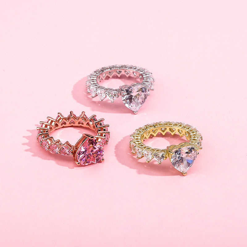 New Design Fashion Heart Ring Zircon Hip Hop Ring For Men Women
