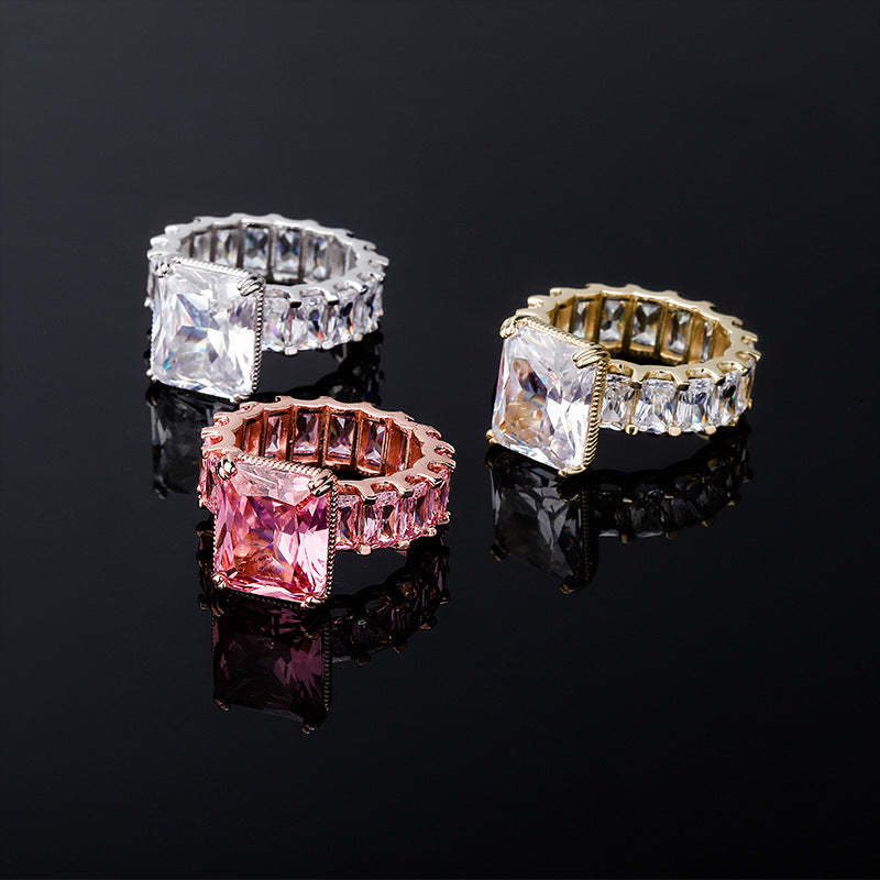 Square Gold Plated Circle AAA+ CZ Stone Copper Cubic Zircon Ring For Women Jewelry