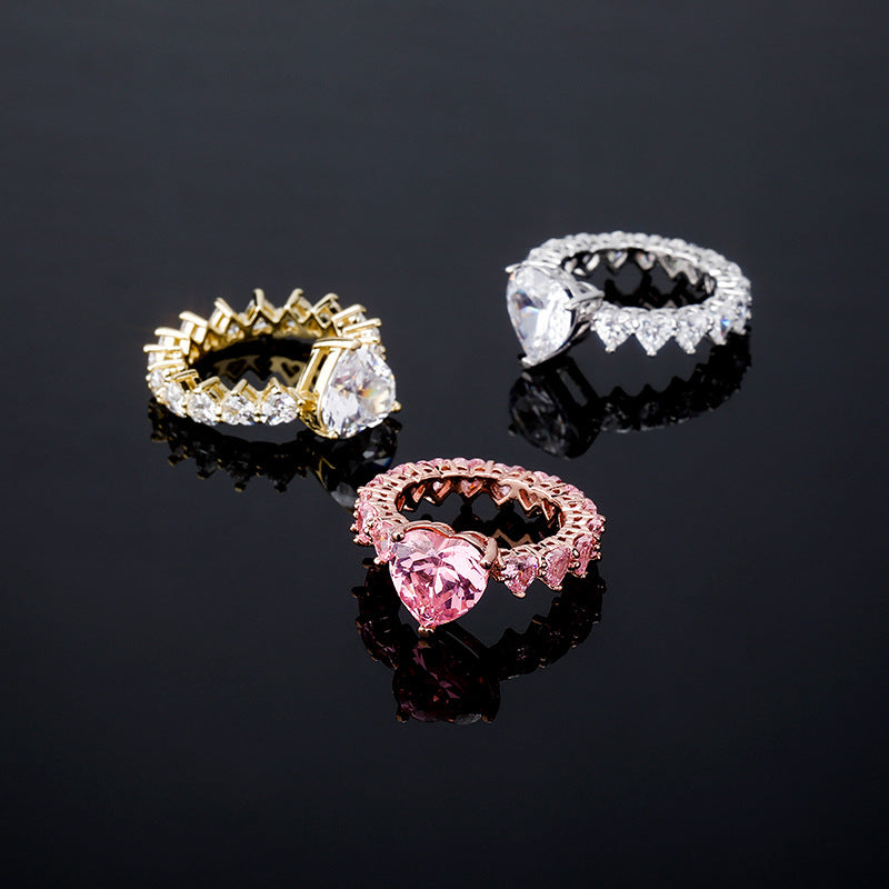 New Design Fashion Heart Ring Zircon Hip Hop Ring For Men Women