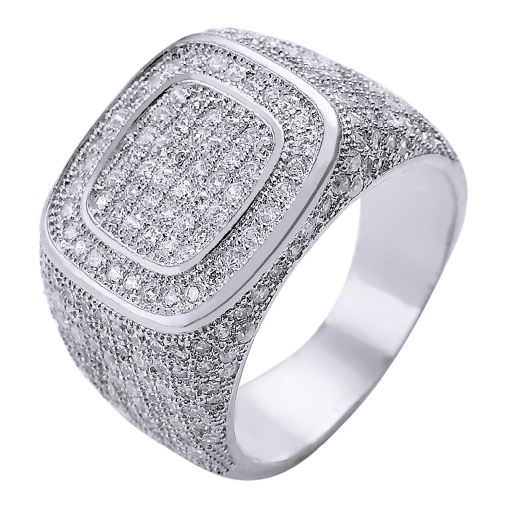 Iced Out Full Diamond Bling Bling Hexagon Zircon Ring Jewelry