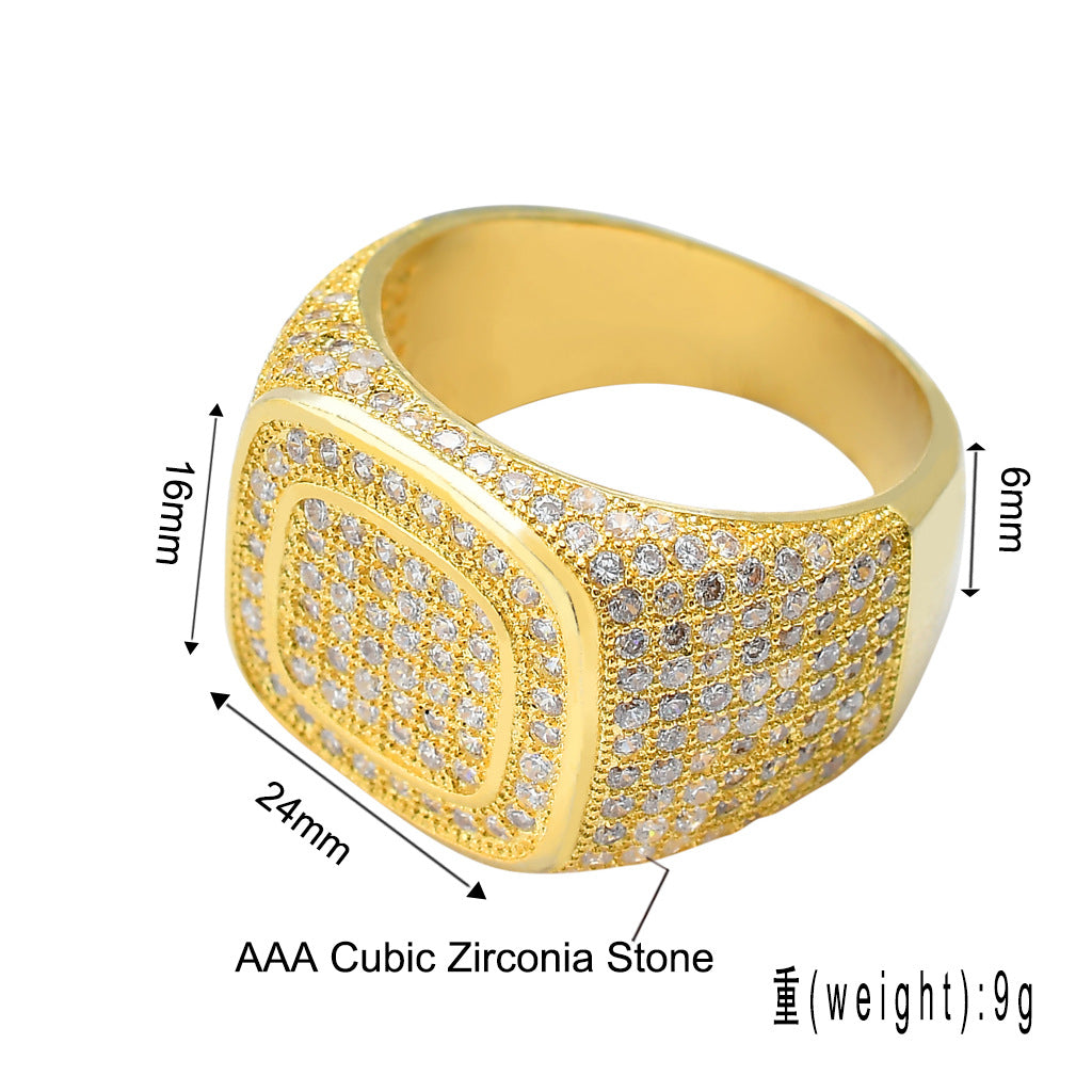 Iced Out Full Diamond Bling Bling Hexagon Zircon Ring Jewelry