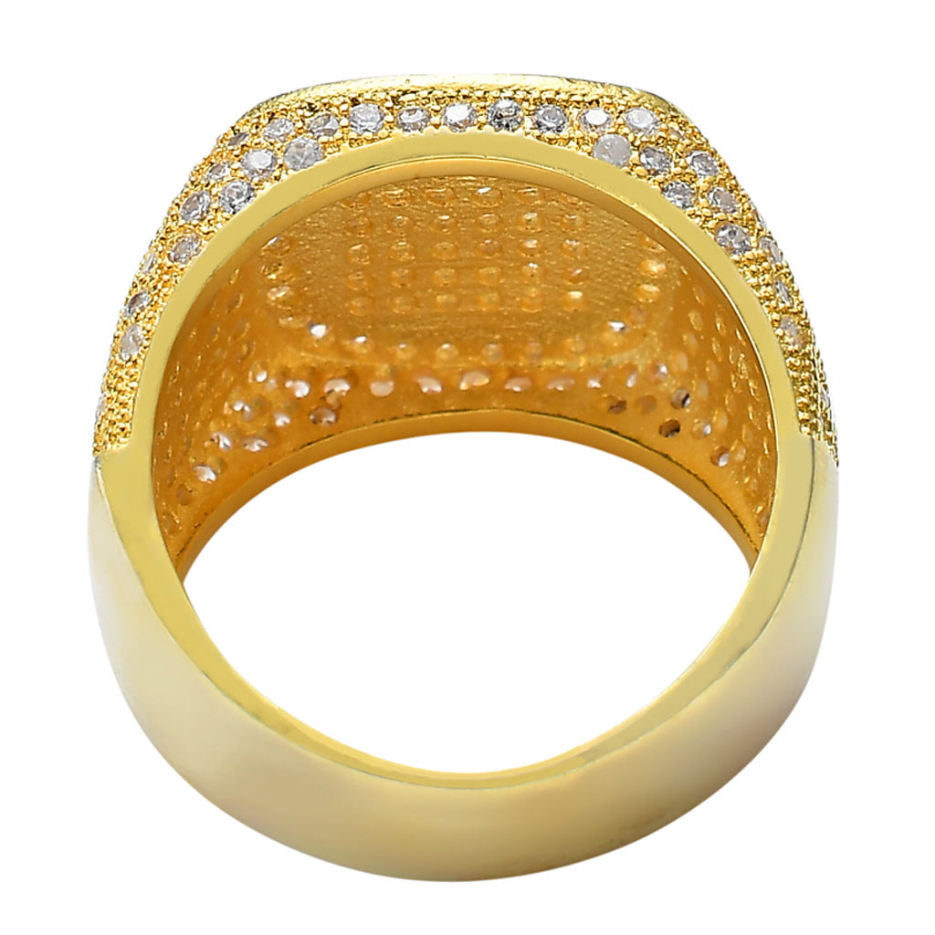 Iced Out Full Diamond Bling Bling Hexagon Zircon Ring Jewelry