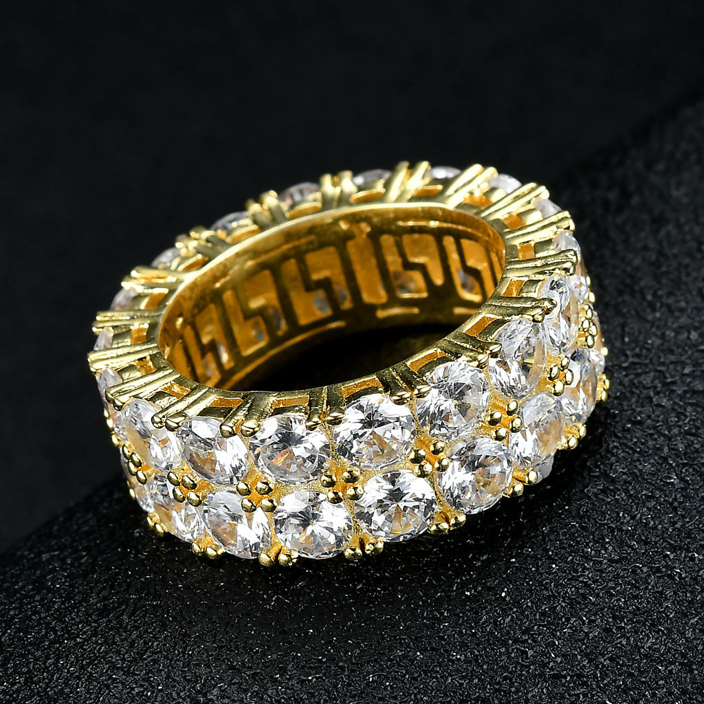8mm 2Rows Round Cut gold Plated Lab Diamond Wedding Eternity Ring