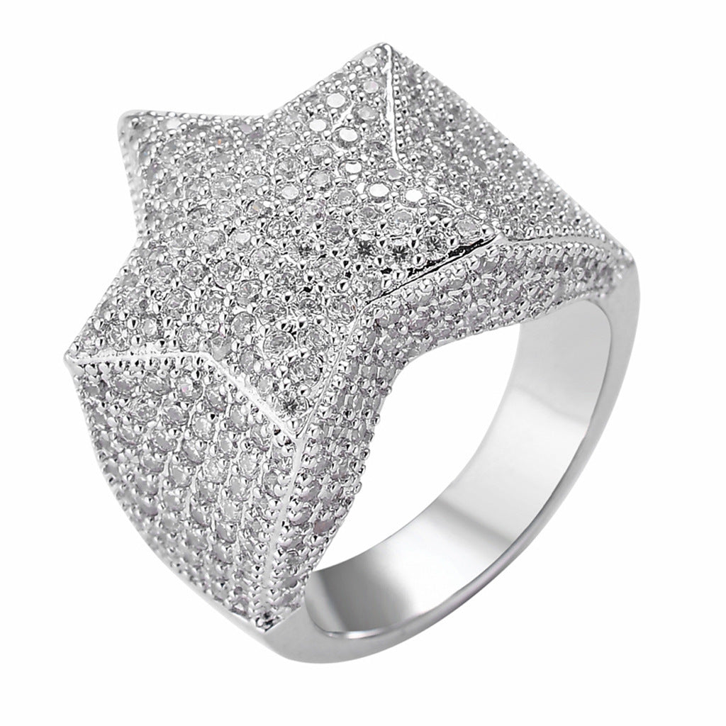 High Quality Gold Iced Out Custom Star Hip Hop Rings Jewelry Men