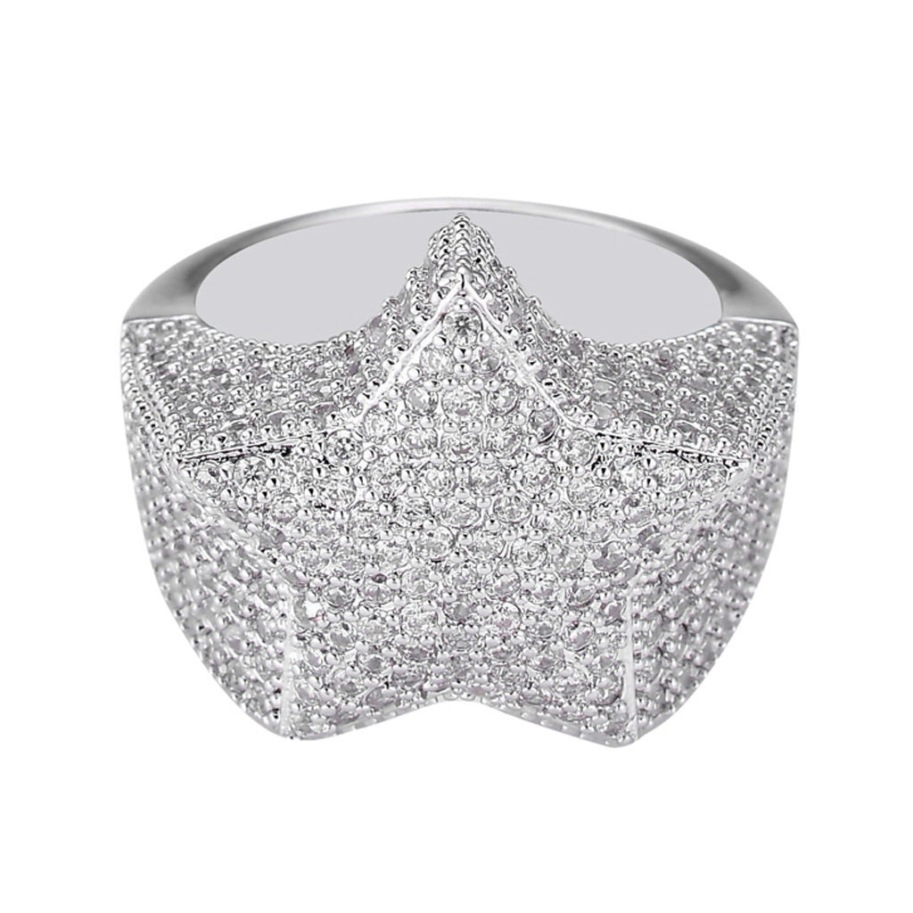 High Quality Gold Iced Out Custom Star Hip Hop Rings Jewelry Men
