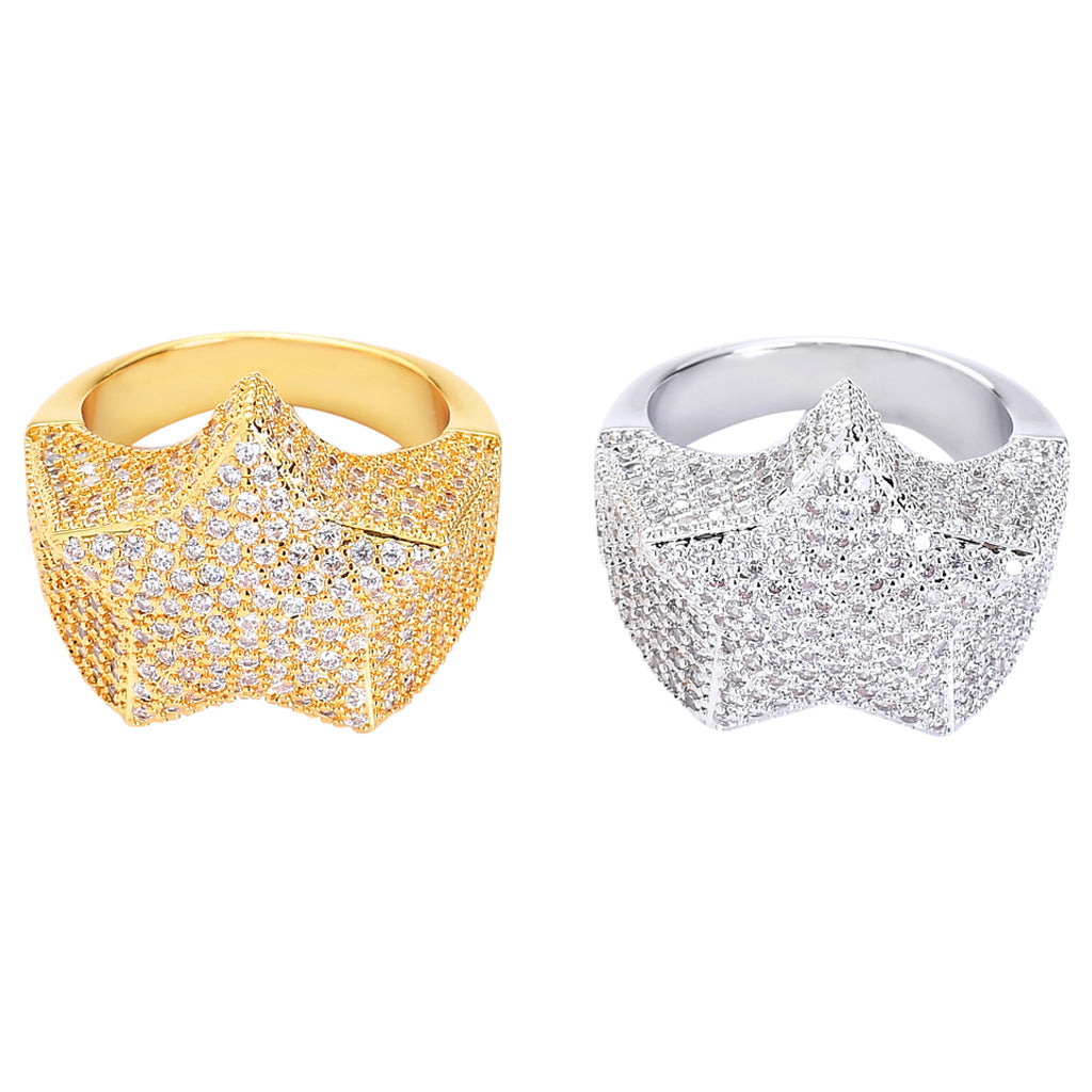 High Quality Gold Iced Out Custom Star Hip Hop Rings Jewelry Men