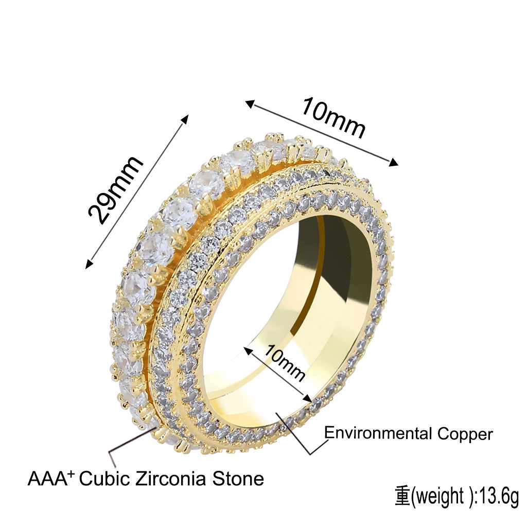 5A Zircon Ring Rotatable Hip Hop Ring Men Wedding Gift Jewelry