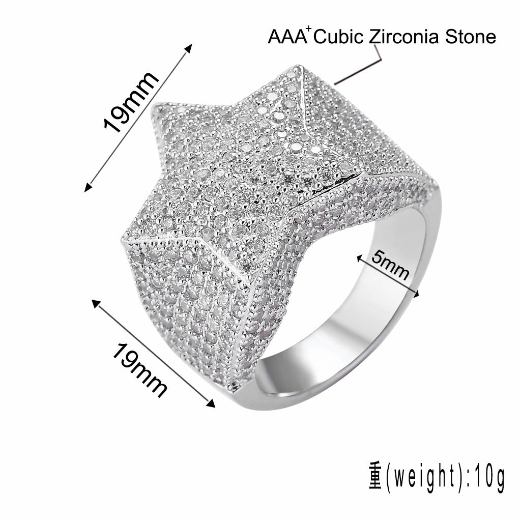 High Quality Gold Iced Out Custom Star Hip Hop Rings Jewelry Men