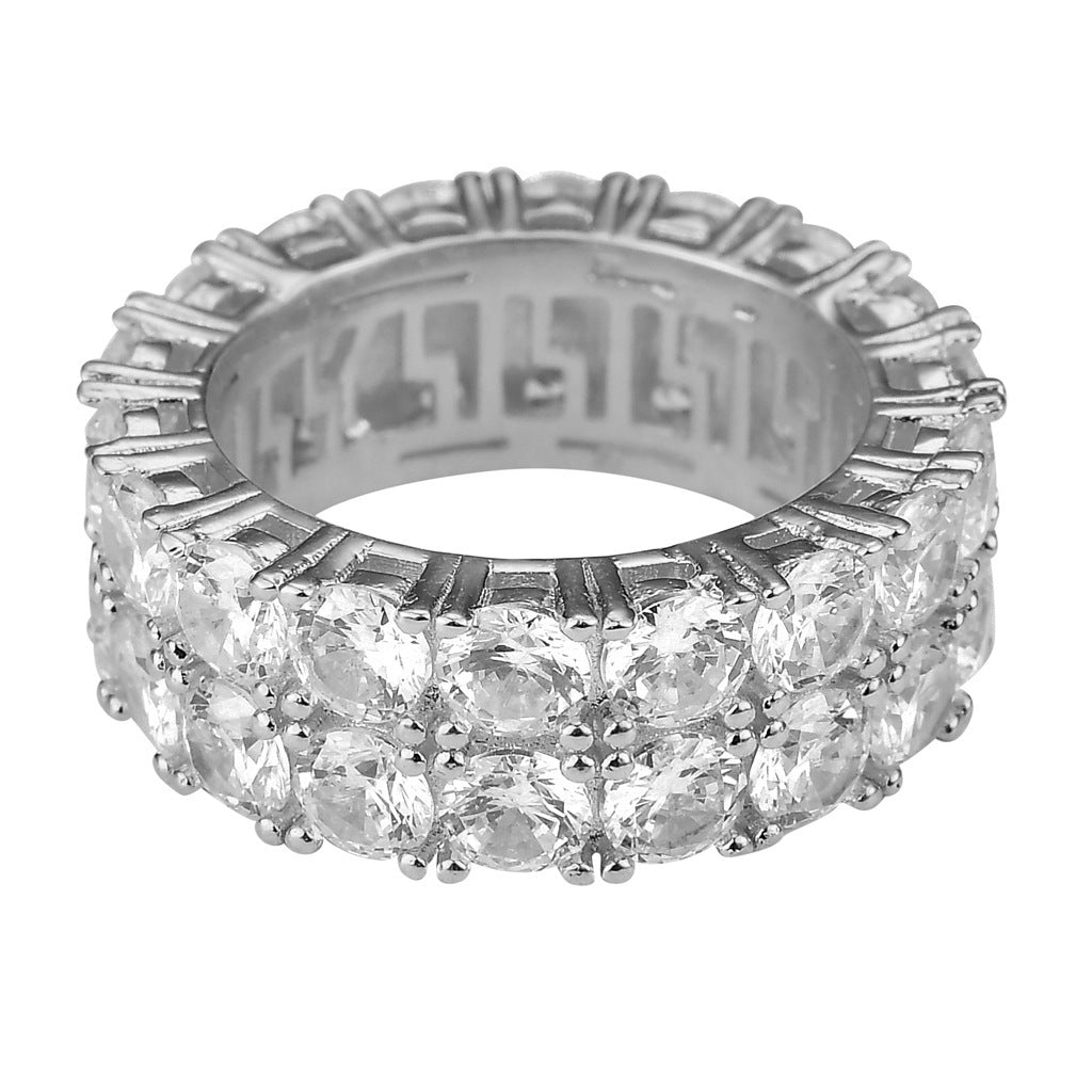 8mm 2Rows Round Cut gold Plated Lab Diamond Wedding Eternity Ring