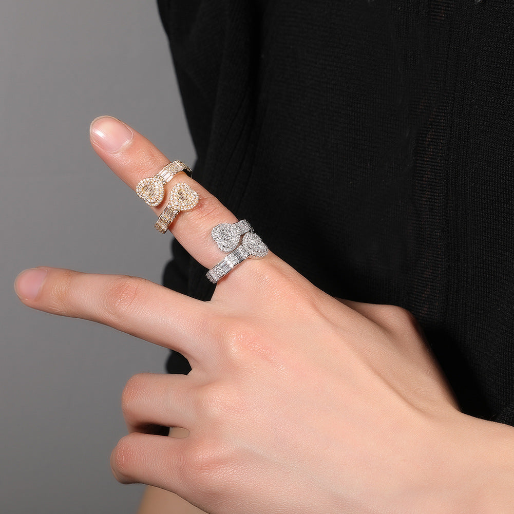 Hip Hop Gold Diamond-Encrusted Love Couple Zircon Cuban Jewelry Rings