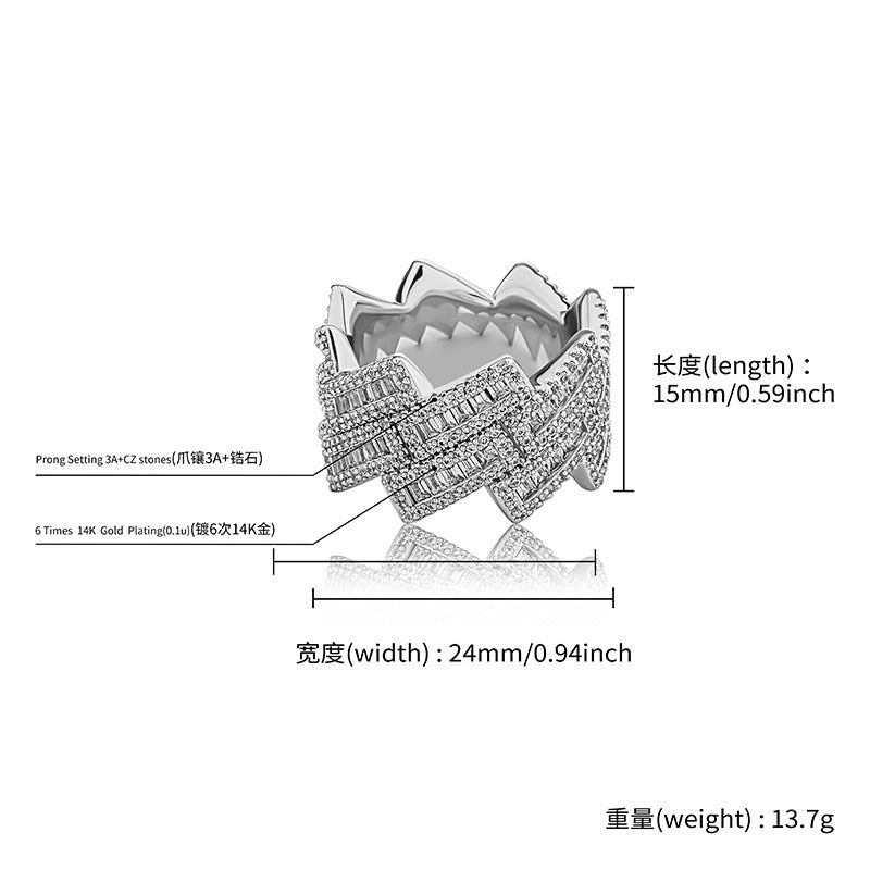 Brass Setting Full Diamonds Zircon Rhombus Shaped Ring Jewelry For Women