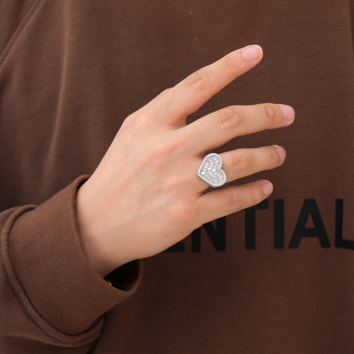 Big Heart Brass With Real Gold Plated 5A Cubic Zirconia Ring Jewelry