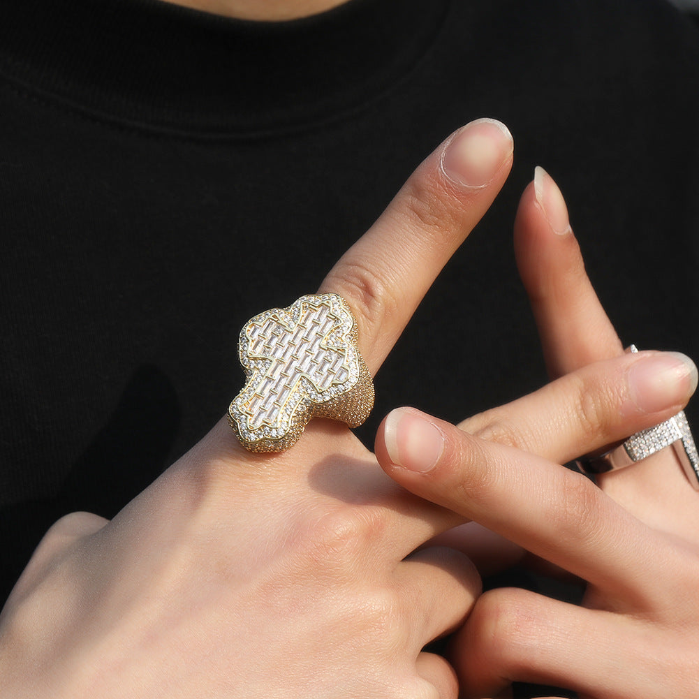 18k Gold Plated Iced Out Ring Boys Girls Zircon Fashion Christian Rings