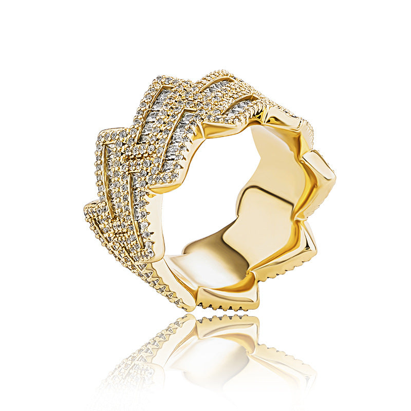 Brass Setting Full Diamonds Zircon Rhombus Shaped Ring Jewelry For Women
