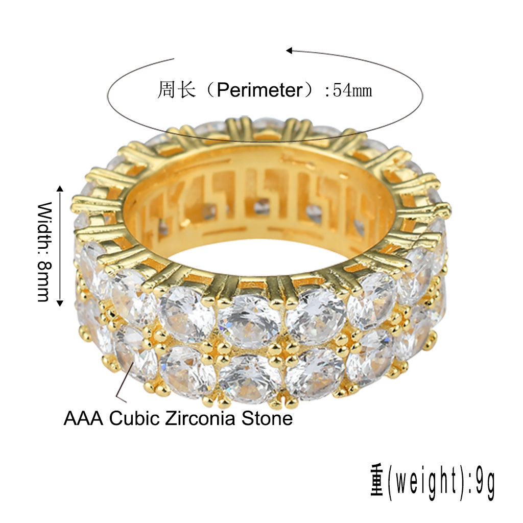 8mm 2Rows Round Cut gold Plated Lab Diamond Wedding Eternity Ring