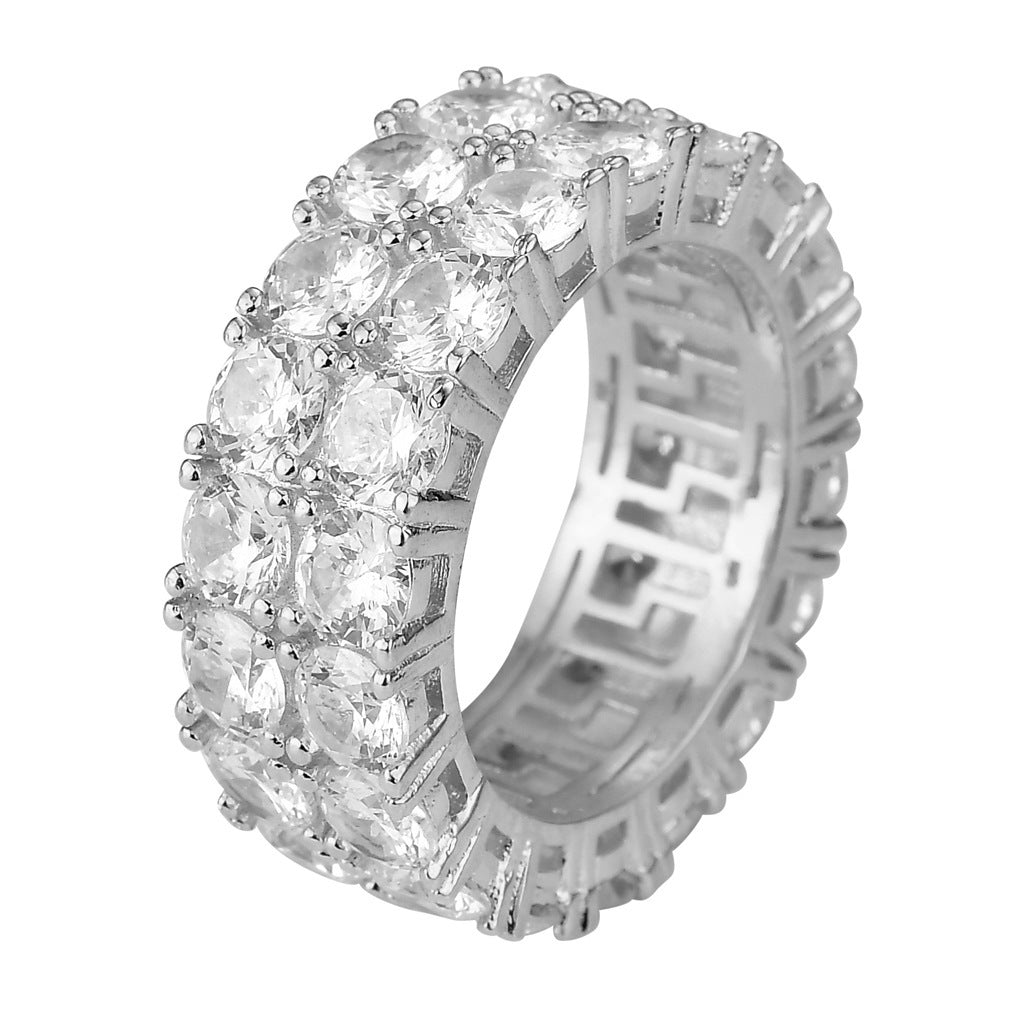 8mm 2Rows Round Cut gold Plated Lab Diamond Wedding Eternity Ring
