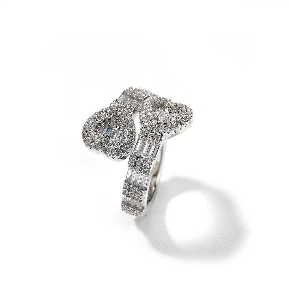 Hip Hop Gold Diamond-Encrusted Love Couple Zircon Cuban Jewelry Rings