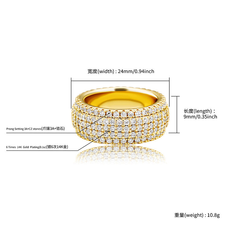 Brass Zircon With 18K Real Gold Plated Hip Hip Rings Stock Fine Jewelry