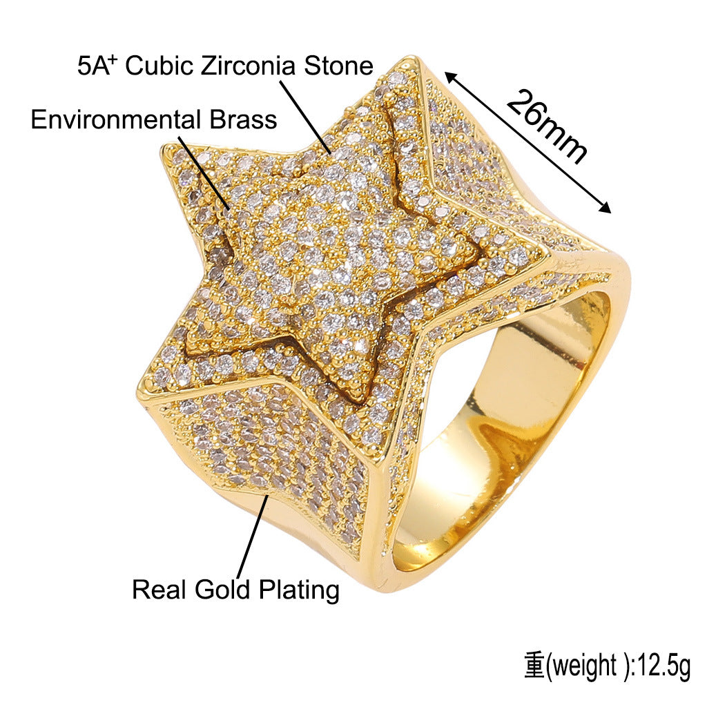 Inlaid Full Zircon Three-Dimensional Star Ring Jewelry