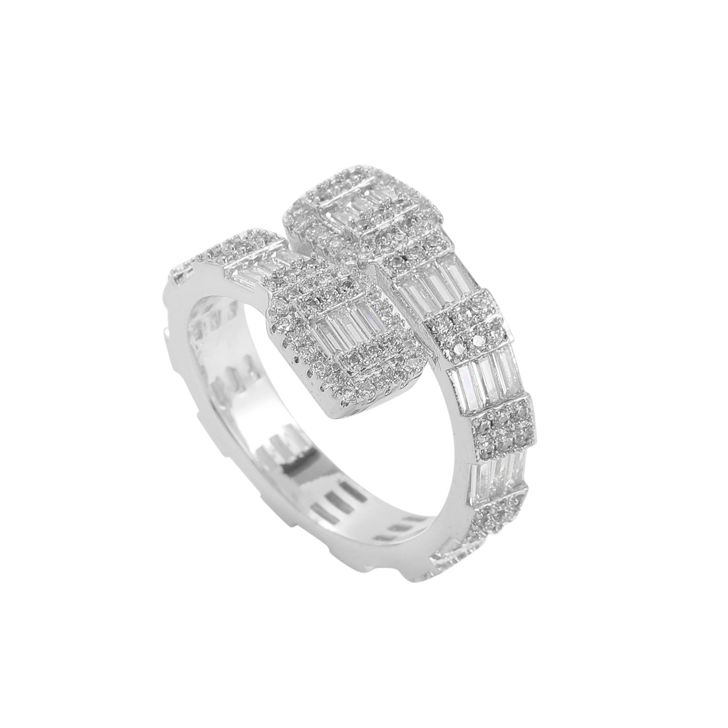 Open Geometric Ring 18K Gold Plated Copper Micro-inlaid T Square Zircon Ring