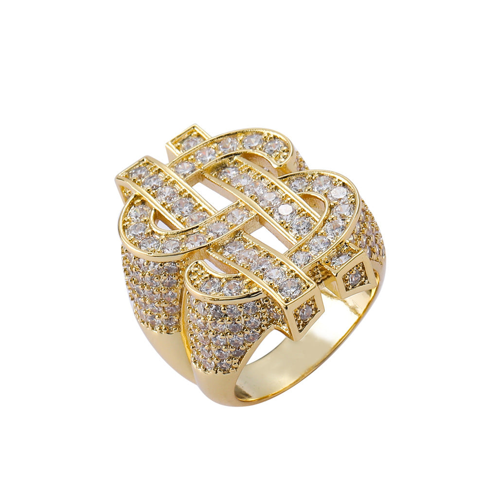 New Brass Zircon Horus Dollar Ring Vintage Men Jewelry