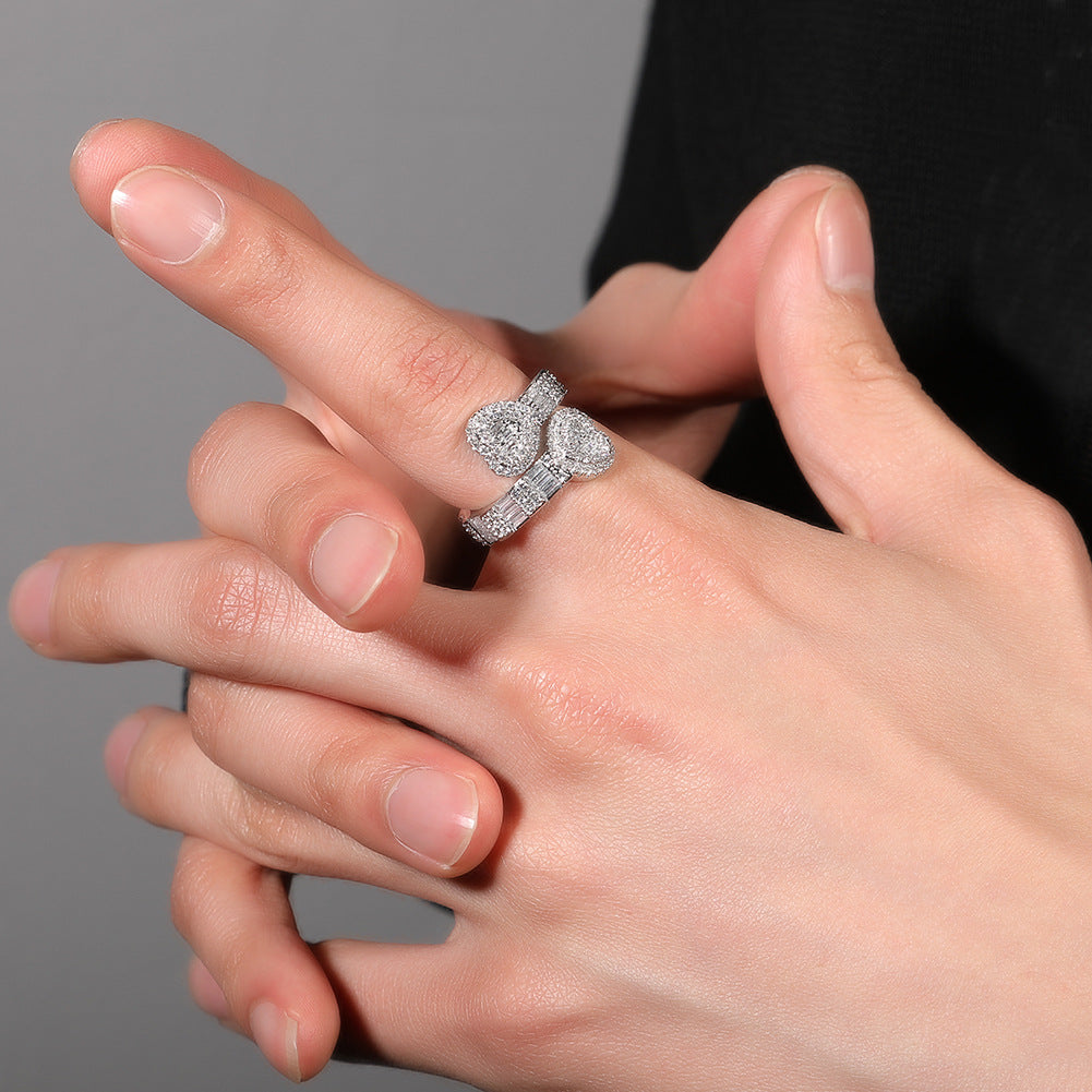 Hip Hop Gold Diamond-Encrusted Love Couple Zircon Cuban Jewelry Rings