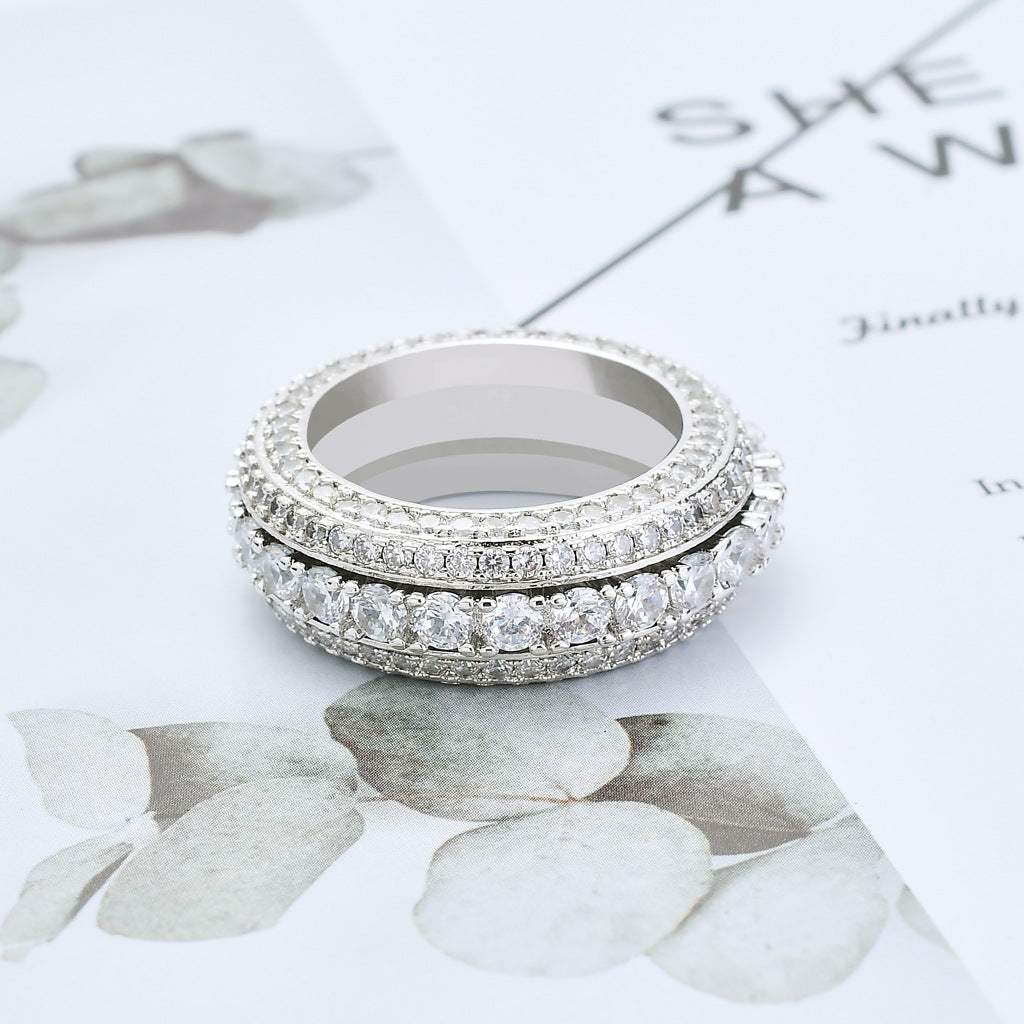 5A Zircon Ring Rotatable Hip Hop Ring Men Wedding Gift Jewelry