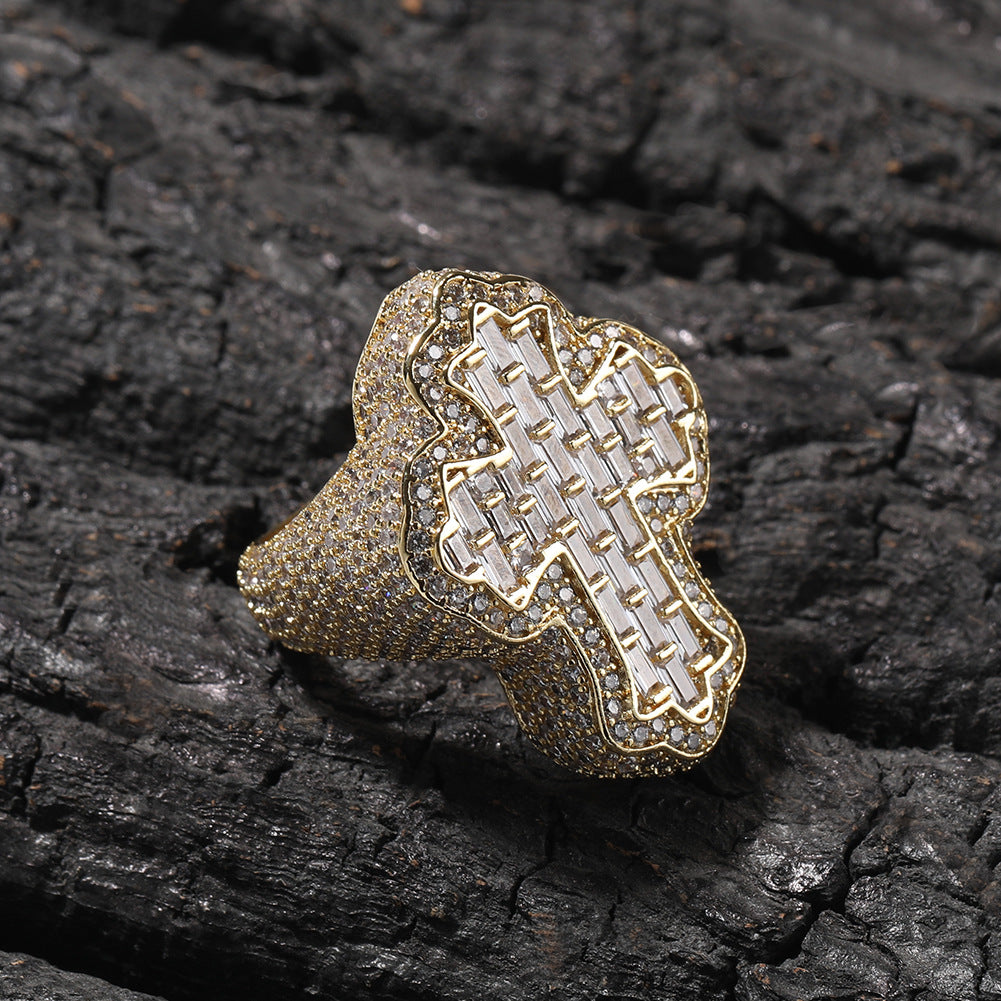 18k Gold Plated Iced Out Ring Boys Girls Zircon Fashion Christian Rings