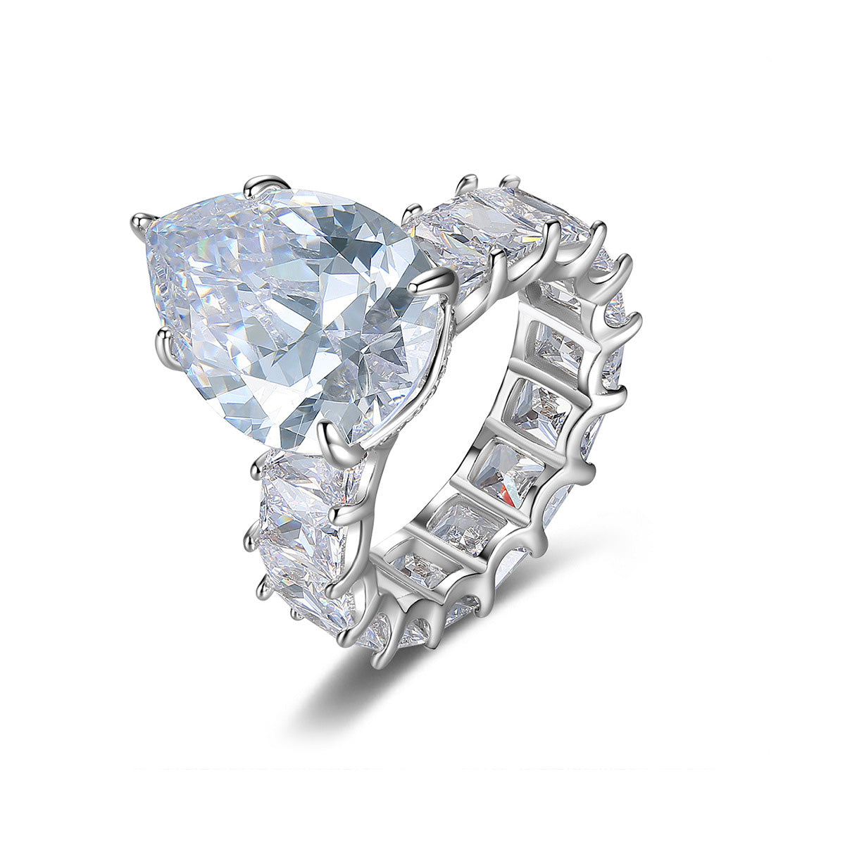 European American S925 Steling Silver Ring Drop-shaped Zircon Fashion Charm Jewelry