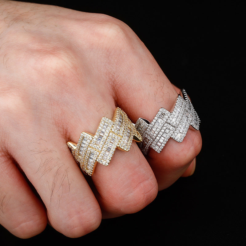 Brass Setting Full Diamonds Zircon Rhombus Shaped Ring Jewelry For Women