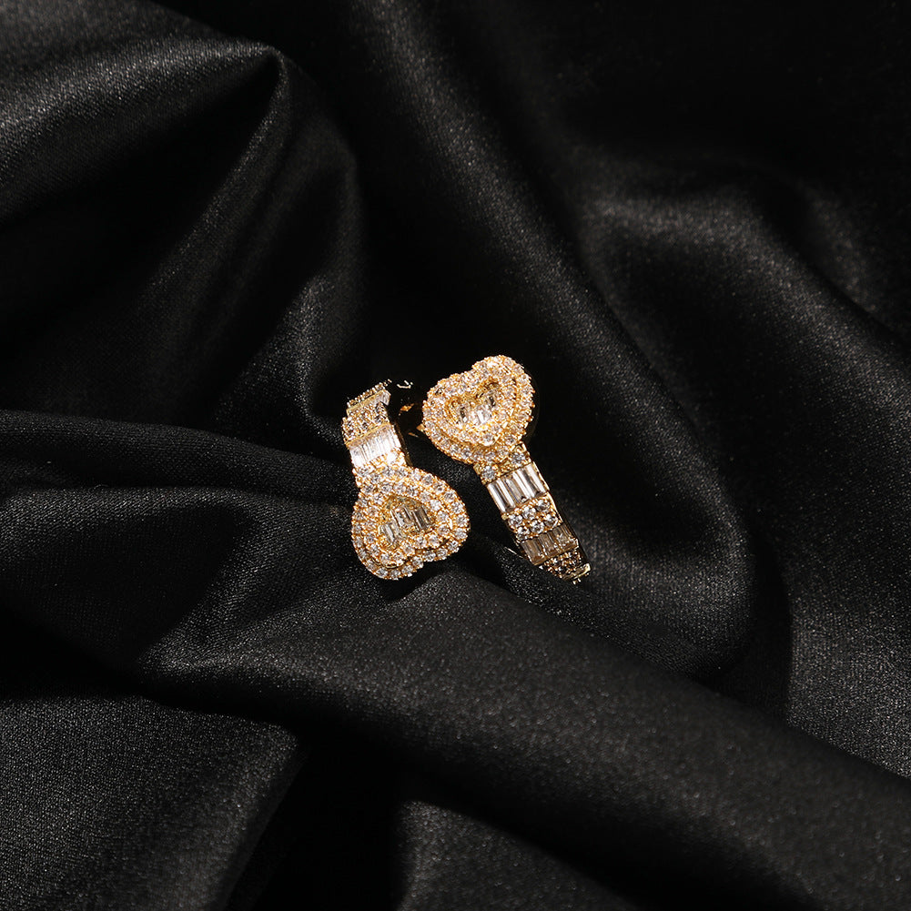 Hip Hop Gold Diamond-Encrusted Love Couple Zircon Cuban Jewelry Rings
