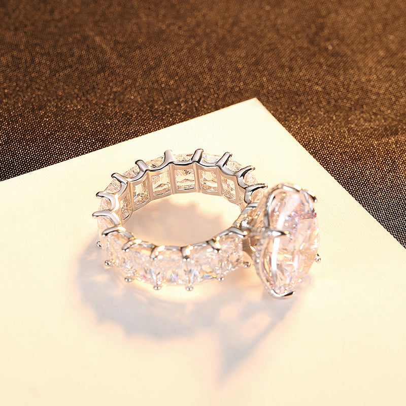European American S925 Steling Silver Ring Drop-shaped Zircon Fashion Charm Jewelry