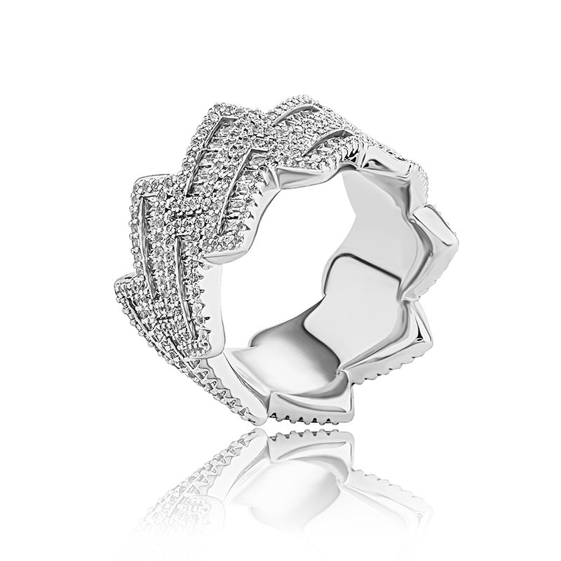 Brass Setting Full Diamonds Zircon Rhombus Shaped Ring Jewelry For Women