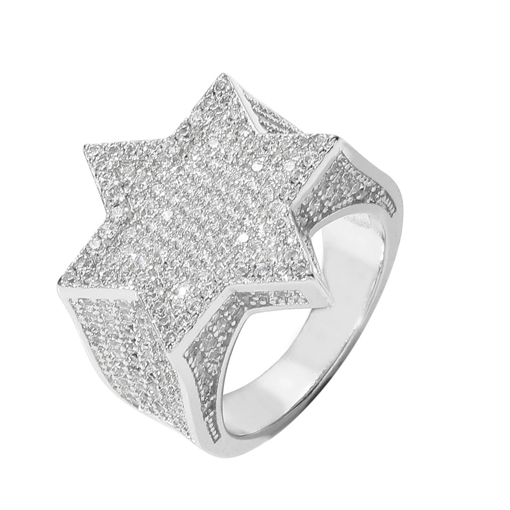 Five-Pointed Star Shaped Micro Pave 3A Cubic Zircon CZ Stone Rings Jewelry