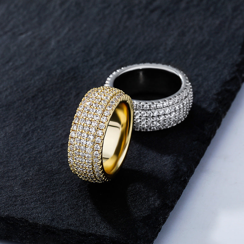 Brass Zircon With 18K Real Gold Plated Hip Hip Rings Stock Fine Jewelry