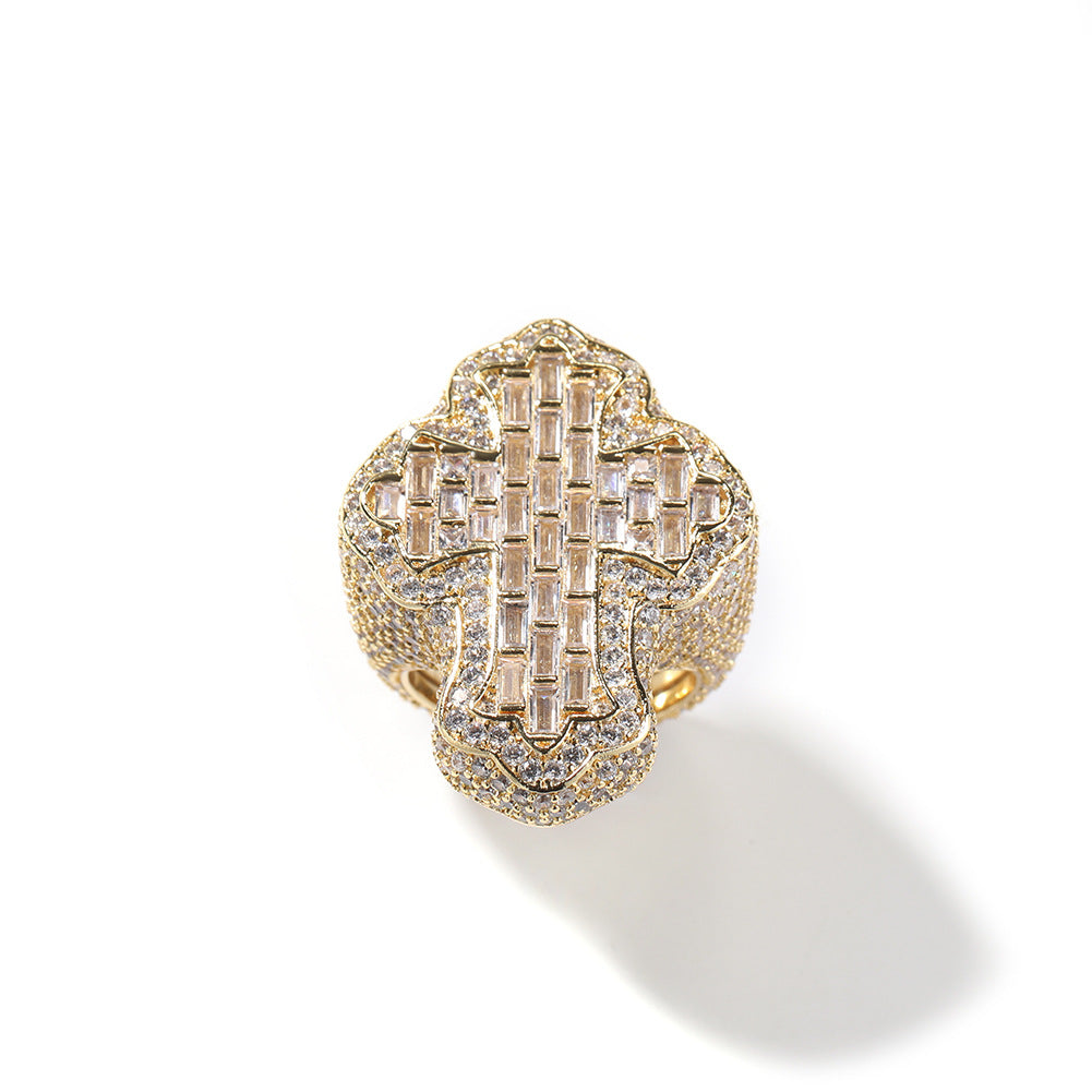 18k Gold Plated Iced Out Ring Boys Girls Zircon Fashion Christian Rings