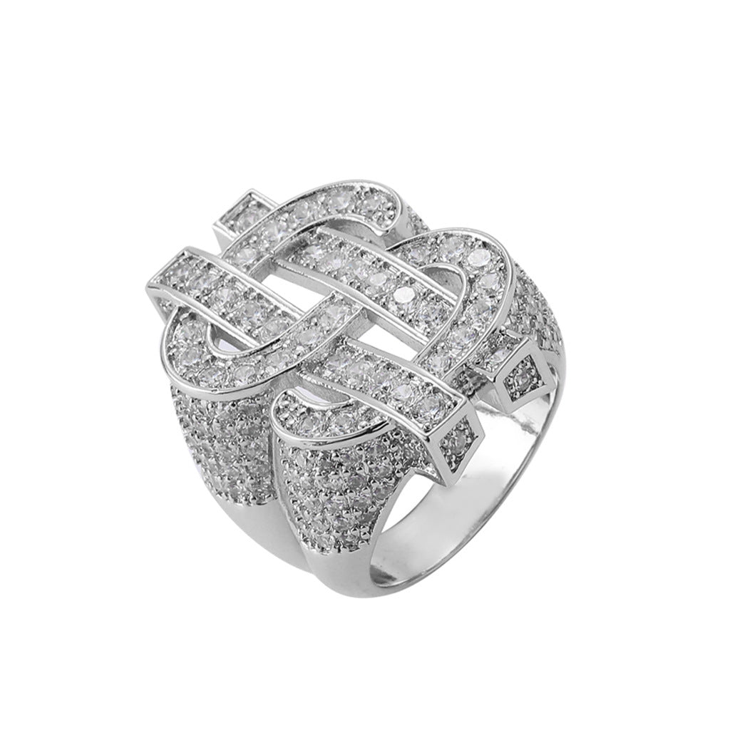 New Brass Zircon Horus Dollar Ring Vintage Men Jewelry